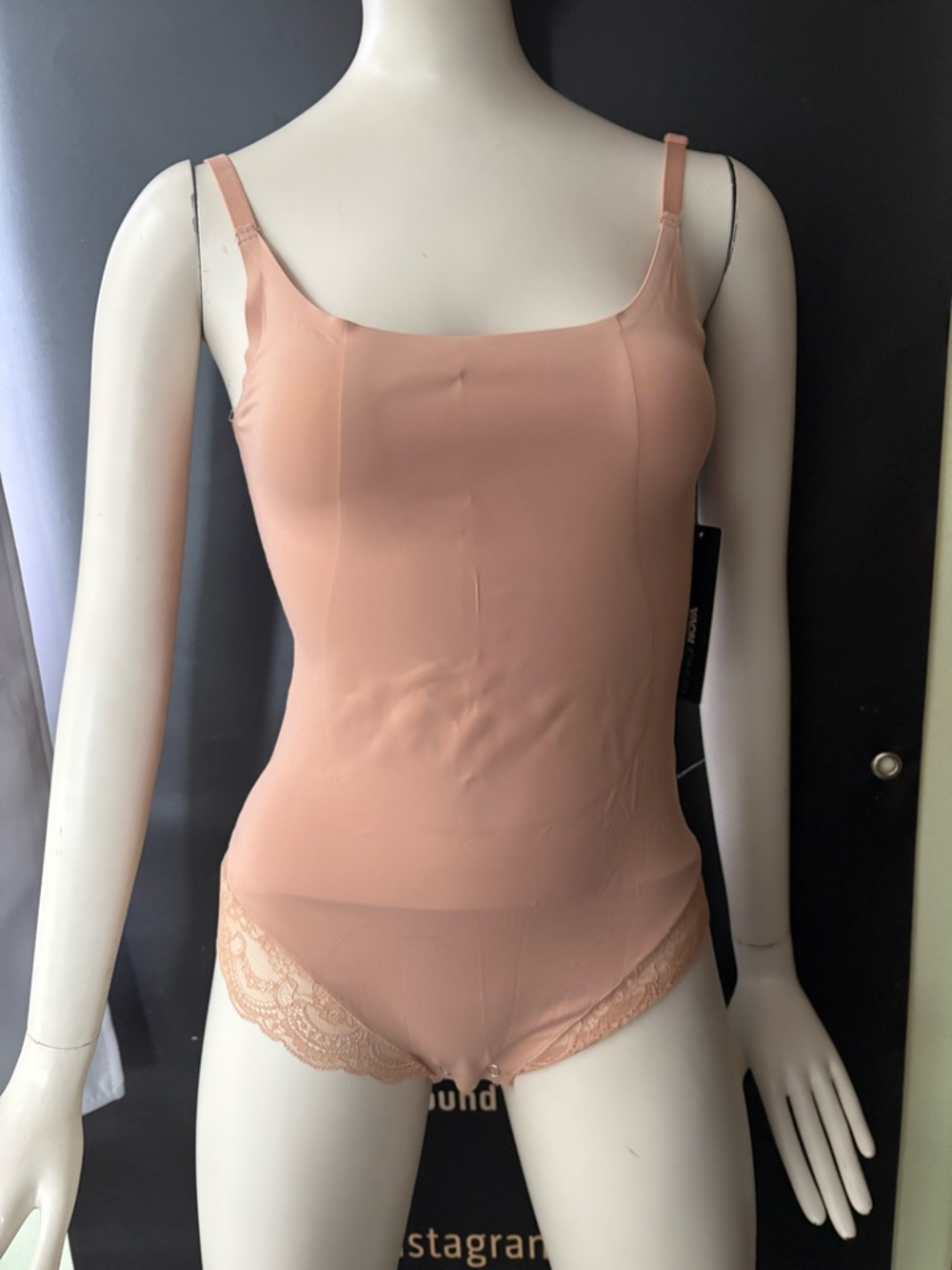 Fashion Nova Peach Nude Lace-Trim Cami Bodysuit